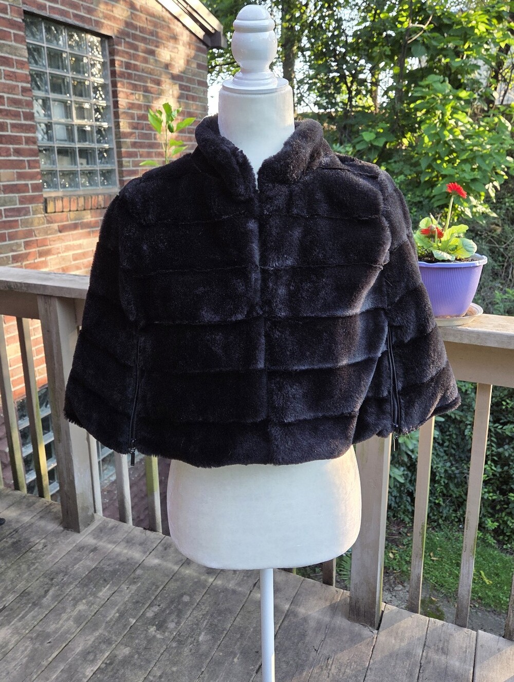 BCBG Black Faux Fur Cropped Cape
